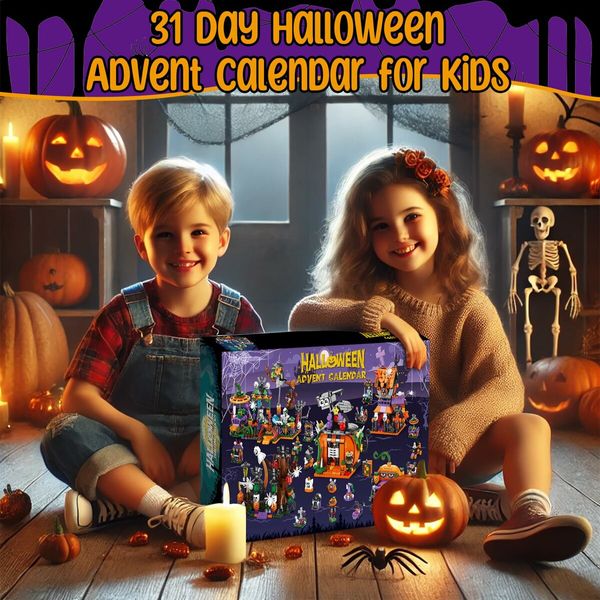 31 Day Halloween Advent Calendar,Spooky Haunted House,Ghosts,Bats & Pumpkins Building Block,Fun Countdown Halloween Toy Gifts for Kids