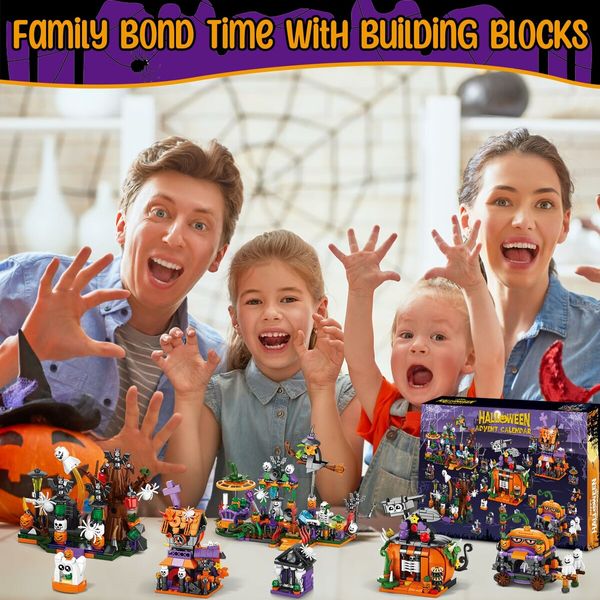 31 Day Halloween Advent Calendar,Spooky Haunted House,Ghosts,Bats & Pumpkins Building Block,Fun Countdown Halloween Toy Gifts for Kids