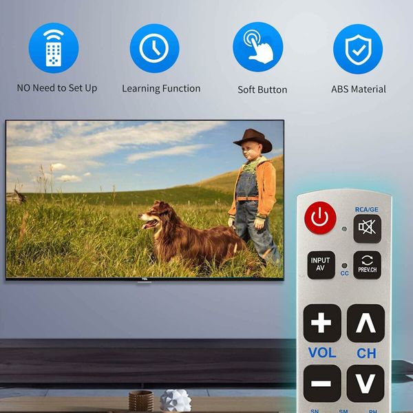 Big Button Universal Remote Control A-TV2,Initial Setting for LG,Vizio,Sharp,Zenith,Panasonic,Philips,RCA - Put Battery to Work,No Program Needed