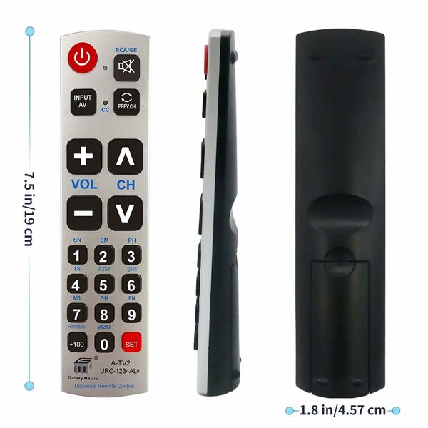 Big Button Universal Remote Control A-TV2,Initial Setting for LG,Vizio,Sharp,Zenith,Panasonic,Philips,RCA - Put Battery to Work,No Program Needed