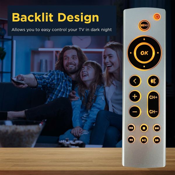 Universal Backlit Remote Replacement for Apple TV 4K/ Gen 1 2 3 4/ HD A2843 A2737 A2169 A1842 A1625 A1427 A1469 A1378 A1218,No Voice Function
