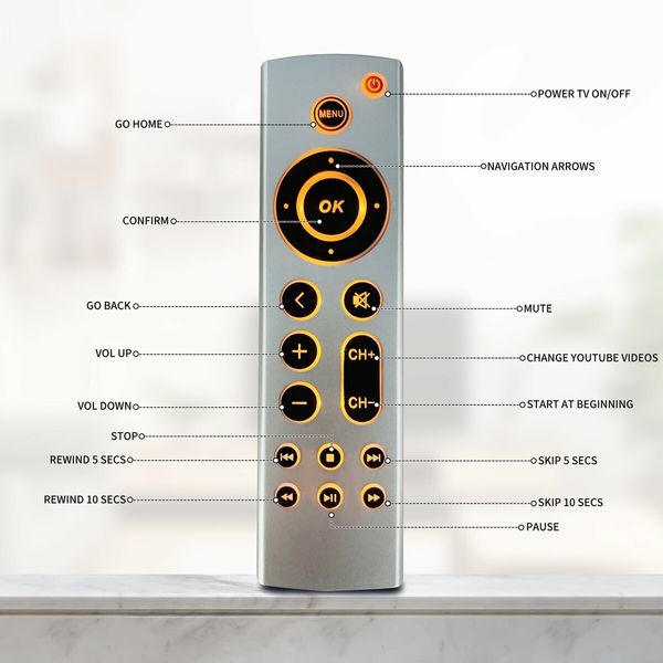 Universal Backlit Remote Replacement for Apple TV 4K/ Gen 1 2 3 4/ HD A2843 A2737 A2169 A1842 A1625 A1427 A1469 A1378 A1218,No Voice Function