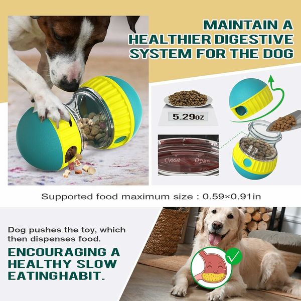 Dog Food Puzzle Toy Adjustable Treat Dispensing Food Dispenser Slow Feeder Bowls Puppy Enrichment Toy Ball Dog Interactive Chase Training Toys for Small Medium Large Dogs, Gren