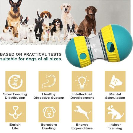 Dog Food Puzzle Toy Adjustable Treat Dispensing Food Dispenser Slow Feeder Bowls Puppy Enrichment Toy Ball Dog Interactive Chase Training Toys for Small Medium Large Dogs, Gren