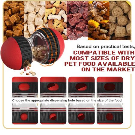 Dog Food Puzzle Toy Adjustable Treat Dispensing Food Dispenser Slow Feeder Bowls Puppy Enrichment Toy Ball Dog Interactive Chase Training Toys for Small Medium Large Dogs, Red