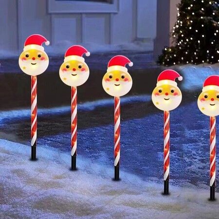 5-in-1 Solar Christmas Santa Light Garden Stake Lights For Patio, Yard, Garden, Walkway, Lawn Outdoor Christmas Decoration