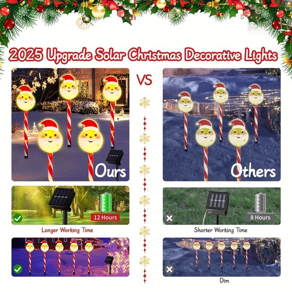 5-in-1 Solar Christmas Santa Light Garden Stake Lights For Patio, Yard, Garden, Walkway, Lawn Outdoor Christmas Decoration