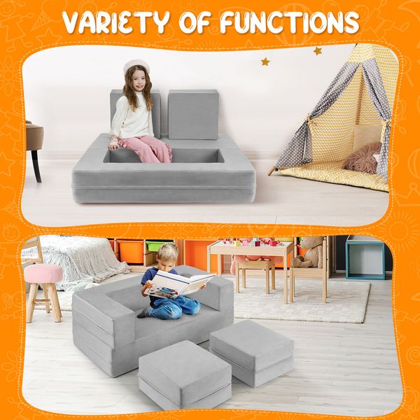 Modular Kids Sofa Set Play Couch Convertible Lounge Chair Ball Pit Toddler Playset Sectional Cushion Comfy Armchair Bed Activity Centre Playroom