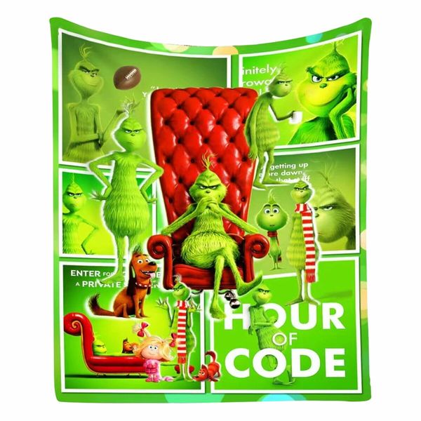 Christmas Grinch Blanket Flannel Throw 150*200cm Colorful Holiday Decor for Halloween,Thanksgiving,Christmas Decorations! For Sofa or Bed