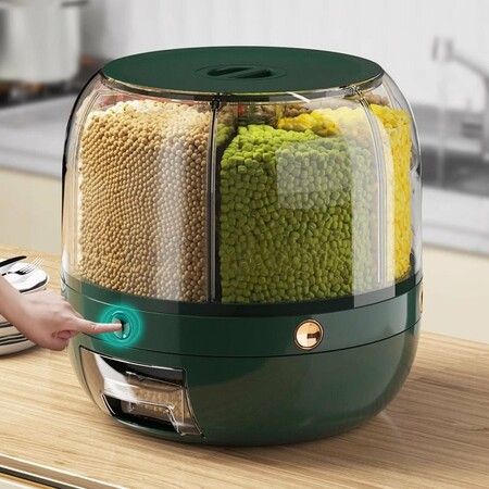 Rotatable Sealed Grain Food Storage Box Rice Bucket Dry Food Fruit Box Kitchen Storage Bucket for Home Kitchen, Green