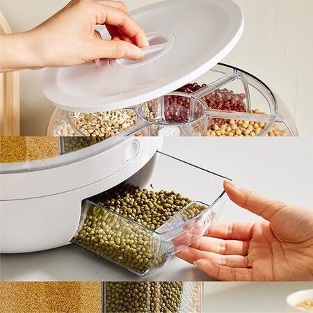 Rotatable Sealed Grain Food Storage Box Rice Bucket Dry Food Fruit Box Kitchen Storage Bucket for Home Kitchen, Green