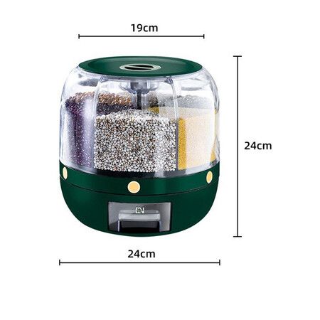 Rotatable Sealed Grain Food Storage Box Rice Bucket Dry Food Fruit Box Kitchen Storage Bucket for Home Kitchen, Green