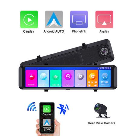 Wireless Carplay Android Auto Car Driving Recorder with 11.26 Inch IPS Touchscreen with 4K Front and Rear View Camera