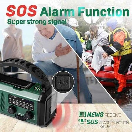 10000mAh Emergency Hand Crank Radio AM/FM with LED Flashlight Solar Radio, Portable Weather Radio for Family Outdoor Camping,Green