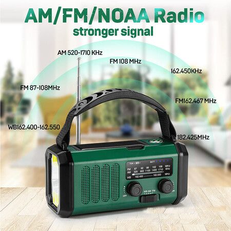 10000mAh Emergency Hand Crank Radio AM/FM with LED Flashlight Solar Radio, Portable Weather Radio for Family Outdoor Camping,Green