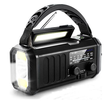 10000mAh Emergency Hand Crank Radio AM/FM with LED Flashlight Solar Radio, Portable Weather Radio for Family Outdoor Camping,Black