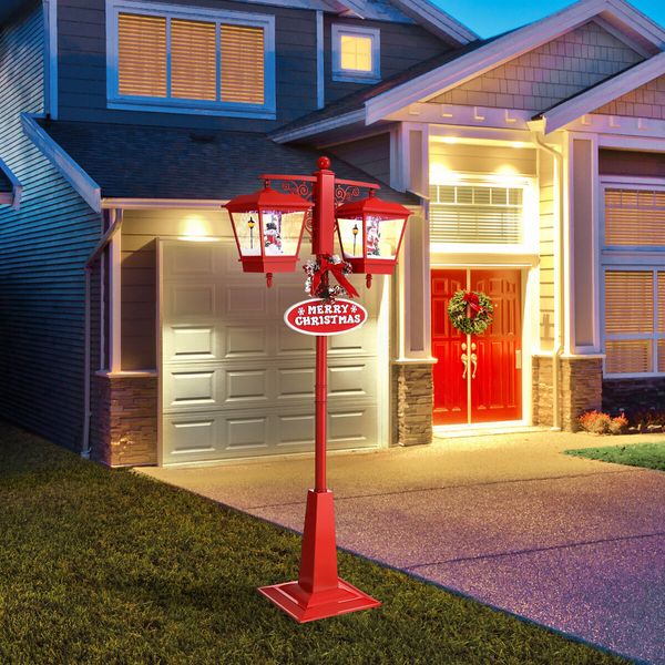 188cm Christmas LED Lights Post Street Xmas Decoration Snowing Music Ornaments Outdoor 2 Head Lamp Path Garden Security Pole Pillar Lantern Driveway