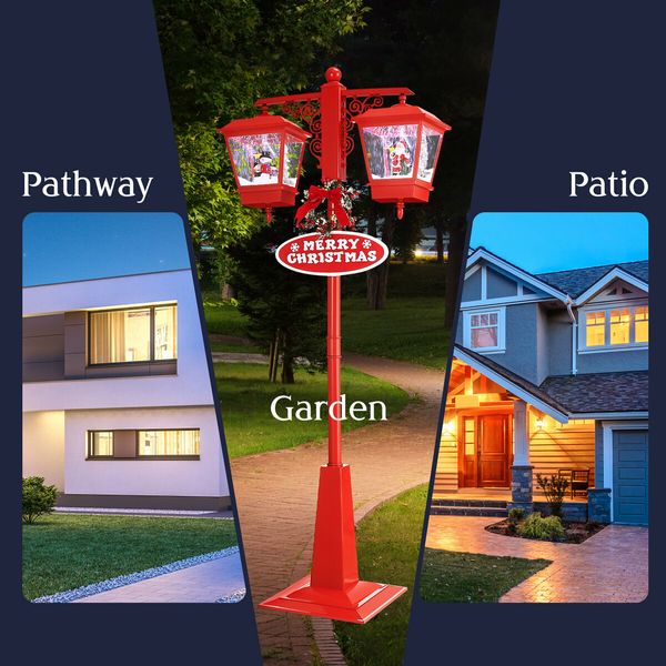 188cm Christmas LED Lights Post Street Xmas Decoration Snowing Music Ornaments Outdoor 2 Head Lamp Path Garden Security Pole Pillar Lantern Driveway