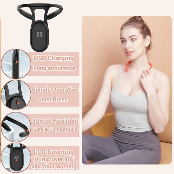 Soothing Neck Instrument, Lymphatic Drainage Device for Neck, Portable Neck Lymphatic Massager, Body Shaping Pose Reminder for Correct Posture, Relief Massage Device for Boy Girl Men Women, Black