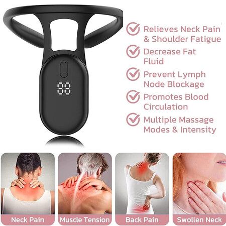 Soothing Neck Instrument, Lymphatic Drainage Device for Neck, Portable Neck Lymphatic Massager, Body Shaping Pose Reminder for Correct Posture, Relief Massage Device for Boy Girl Men Women, Black