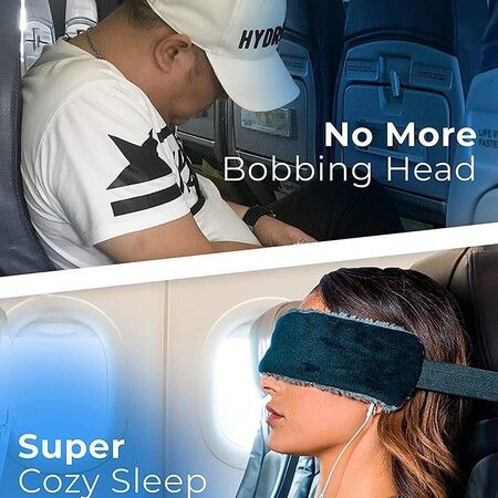 The Travel Pillow Alternative That Stops Head Bobbing, Airplane Straps and Car Support Band Great on Upright Super Comfy and Neck Small Compact