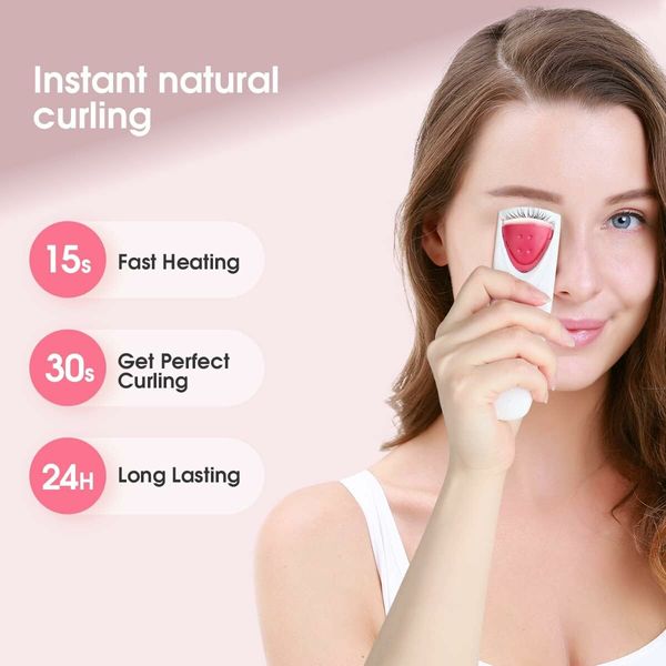 Professional Heated Eyelash Curler with Silicone Refill Pad Curling Tool for Women Long Lasting Eyelashes