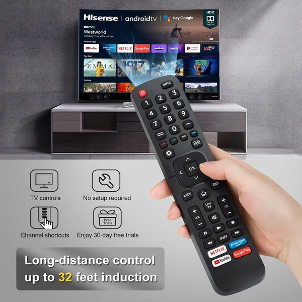 Universal Remote for All Hisense TV Remote, Replacement Control EN2A27 for Hisense Smart TV Remote, with Netflix