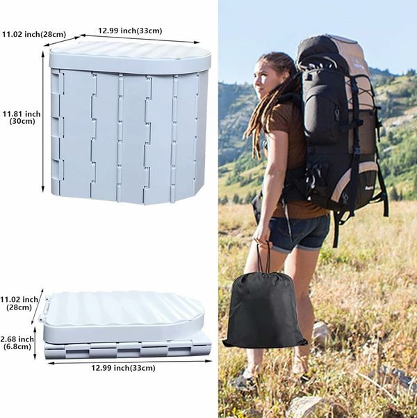 Portable Toilet for Camping, Portable Potty for Men Women, Porta Potty Travel Toilet Commode Bucket Toilet for Camping, Car, Travel, Outdoor, Hiking, Backpack, Trips, Tent, Boat, Beach, Traffic Jam, Home, White