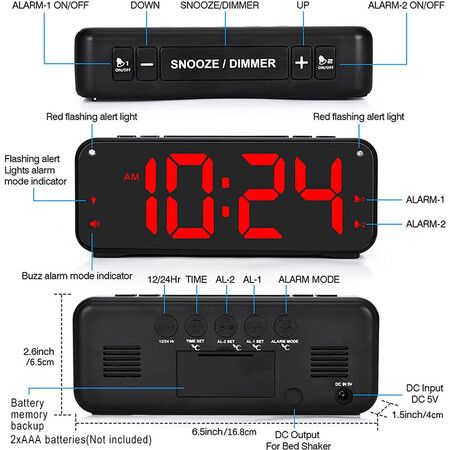 Large Digital Alarm Clock Big Numbers for Seniors, Electric Clocks for Bedroom, Jumbo Display Fully Dimmable Brightness, Adjustable Alarm Volume