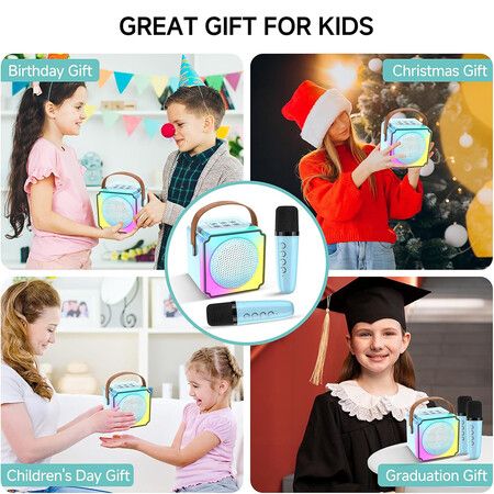 Mini Karaoke Machine for Kids,Portable Bluetooth Karaoke Machine with 2 Wireless Microphones, for Birthday Home Party,Gift for Girls Boys