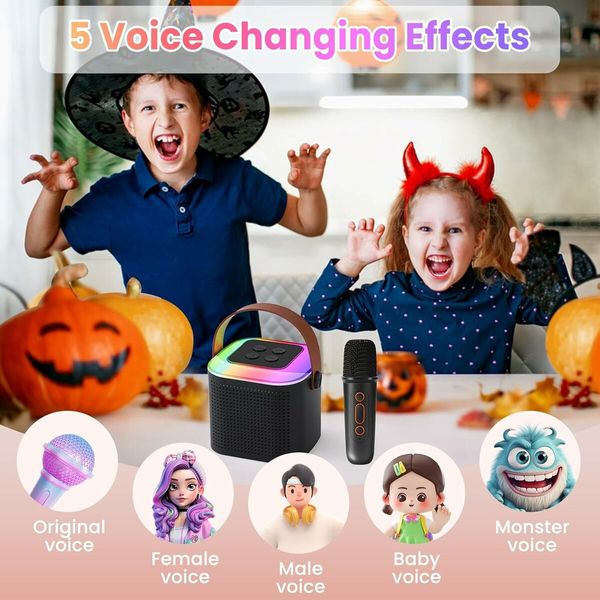 Karaoke Machine for Kids, Mini Portable Bluetooth Karaoke Speaker with 2 Wireless Mics, Gifts Toys for Girls Boys Family Home Party,Birthday Party(Black）