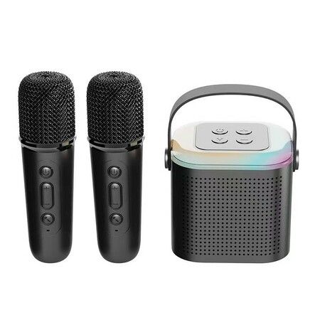 Karaoke Machine for Kids, Mini Portable Bluetooth Karaoke Speaker with 2 Wireless Mics, Gifts Toys for Girls Boys Family Home Party,Birthday Party(Black）