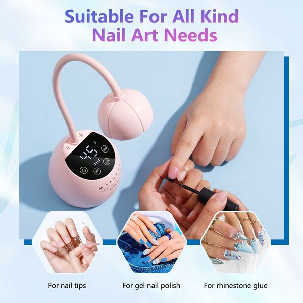 UV LED Nail Lamp for Gel Nails Dryer Cherie Cordless with 4 Times,Auto Sensor Professional Fast Flash Curing for Gel Polish Nail Art