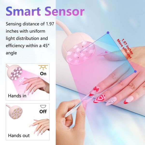 UV LED Nail Lamp for Gel Nails Dryer Cherie Cordless with 4 Times,Auto Sensor Professional Fast Flash Curing for Gel Polish Nail Art