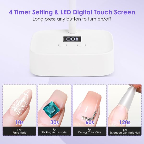 LED Mini UV Nail Lamp with Auto Sensor Gel Nail Quick Dry Gooseneck UV Light for Nails Rechargeable Flash Cure Lamp 360 Degree Adjustable Nail Dryer with 2 Timers