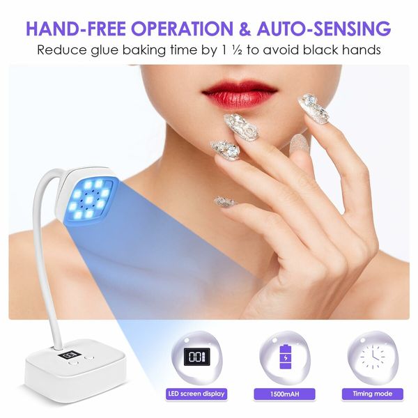 LED Mini UV Nail Lamp with Auto Sensor Gel Nail Quick Dry Gooseneck UV Light for Nails Rechargeable Flash Cure Lamp 360 Degree Adjustable Nail Dryer with 2 Timers