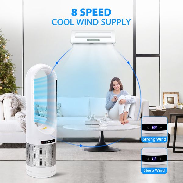 Tower Fan Heater Cooler 3in1 Electric Bladeless Oscillating Space Hot Cool Air HEPA Filter Purifier Remote Control Timer