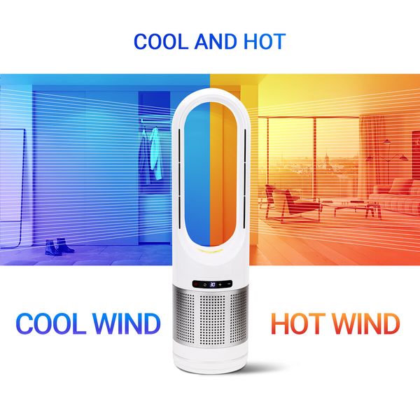 Tower Fan Heater Cooler 3in1 Electric Bladeless Oscillating Space Hot Cool Air HEPA Filter Purifier Remote Control Timer