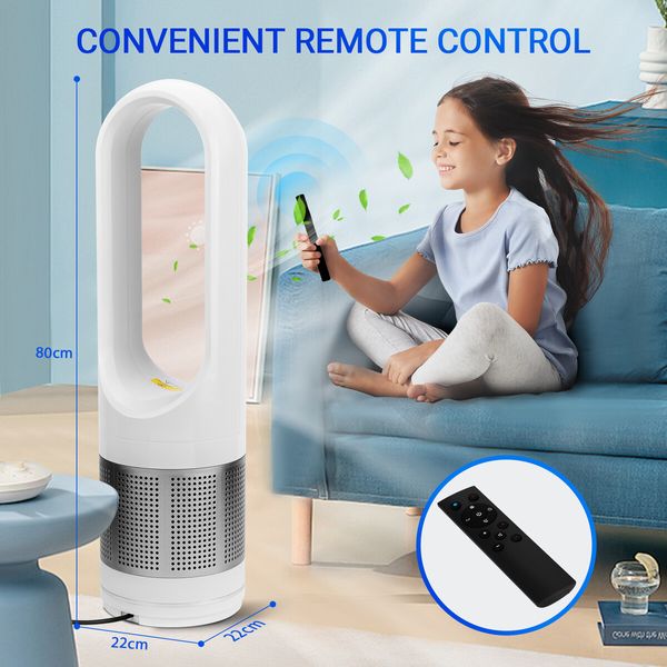 Tower Fan Heater Cooler 3in1 Electric Bladeless Oscillating Space Hot Cool Air HEPA Filter Purifier Remote Control Timer