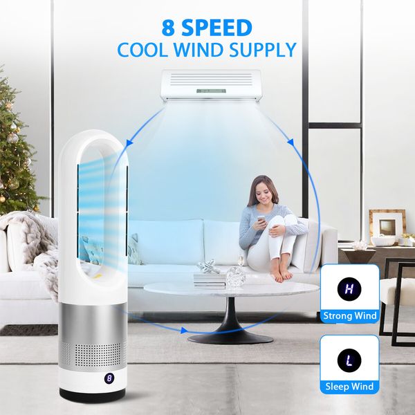 2in1 Bladeless Fan Heater Electric Oscillation Space Tower Cool Air Hot Remote Control Timer Home Office Bedroom Floor