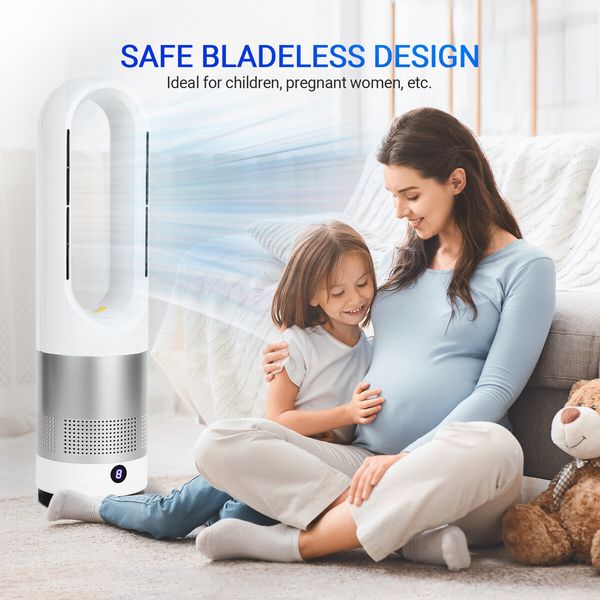 2in1 Bladeless Fan Heater Electric Oscillation Space Tower Cool Air Hot Remote Control Timer Home Office Bedroom Floor