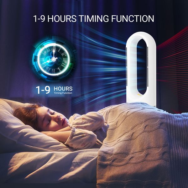 2in1 Bladeless Fan Heater Electric Oscillation Space Tower Cool Air Hot Remote Control Timer Home Office Bedroom Floor