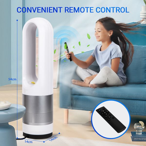 2in1 Bladeless Fan Heater Electric Oscillation Space Tower Cool Air Hot Remote Control Timer Home Office Bedroom Floor