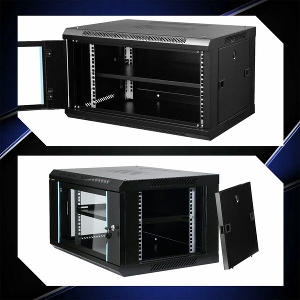 6U Network Server Cabinet Wall Mount Data Rack Enclosure 19 Inch Deep with Removable Side Panels Locking Glass Door for IT Computer Equipment