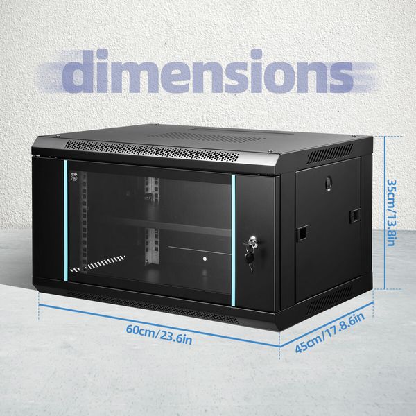 6U Network Server Cabinet Wall Mount Data Rack Enclosure 19 Inch Deep with Removable Side Panels Locking Glass Door for IT Computer Equipment