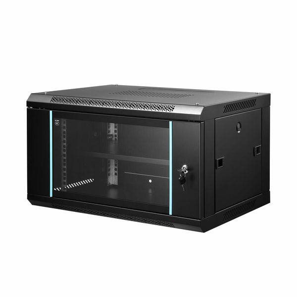 6U Network Server Cabinet Wall Mount Data Rack Enclosure 19 Inch Deep with Removable Side Panels Locking Glass Door for IT Computer Equipment