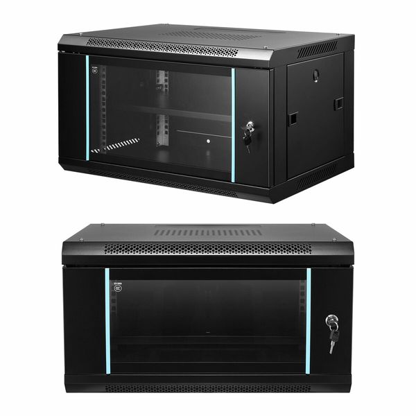 6U Network Server Cabinet Wall Mount Data Rack Enclosure 19 Inch Deep with Removable Side Panels Locking Glass Door for IT Computer Equipment