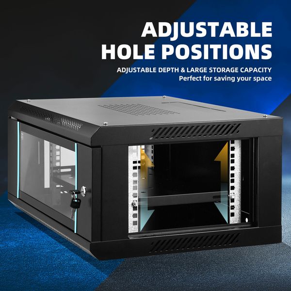 4U Network Server Cabinet Wall Mount Data Rack Enclosure 19 Inch Deep with Locking Glass Door Removable Side Panels for IT Computer Equipment