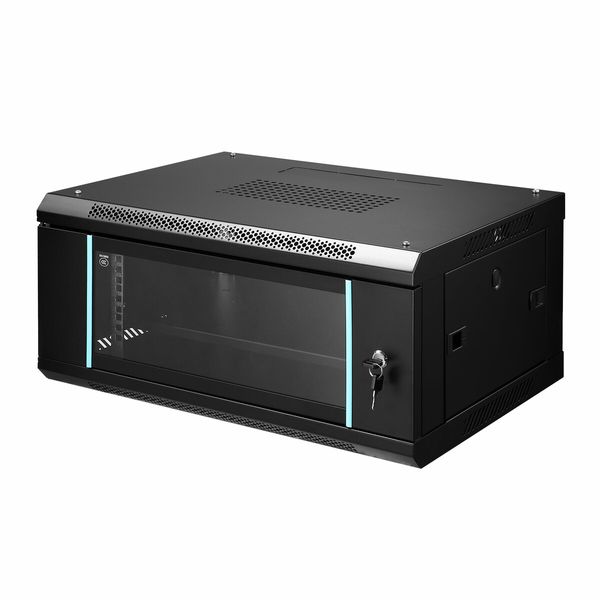 4U Network Server Cabinet Wall Mount Data Rack Enclosure 19 Inch Deep with Locking Glass Door Removable Side Panels for IT Computer Equipment