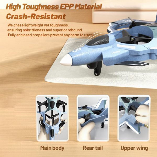 RC Fighter Jet,RC Plane 2.4GHz 4CH Remote Control Airplane with Camera,Foam RC Aircraft Glider with 3D Flip,Altitude Hold,Headless Mode (Blue)